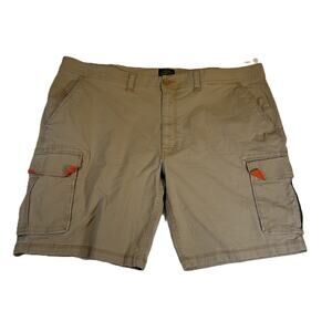 St John's Bay Cargo Shorts Men's W45 L21 Khaki with Orange Contrasts Hook & Loop